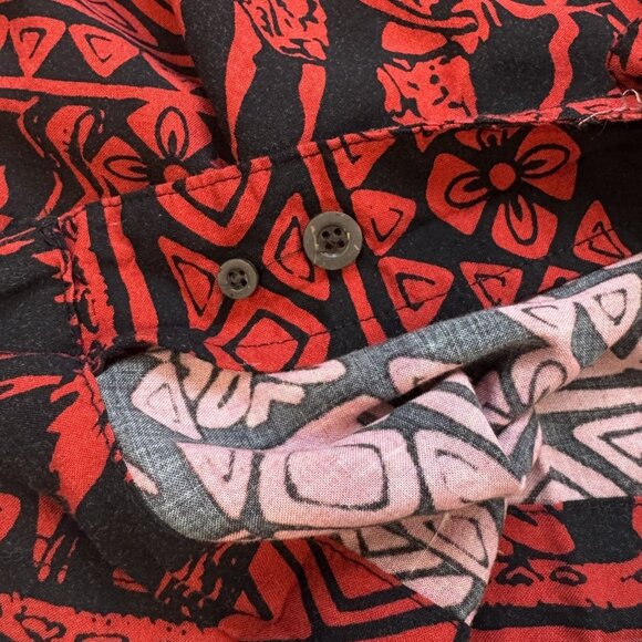 Panama Jack Mens Sz L Red Geometric Hawaiian Shirt Short Sleeve Hula Girl Rayon - Picture 6 of 13